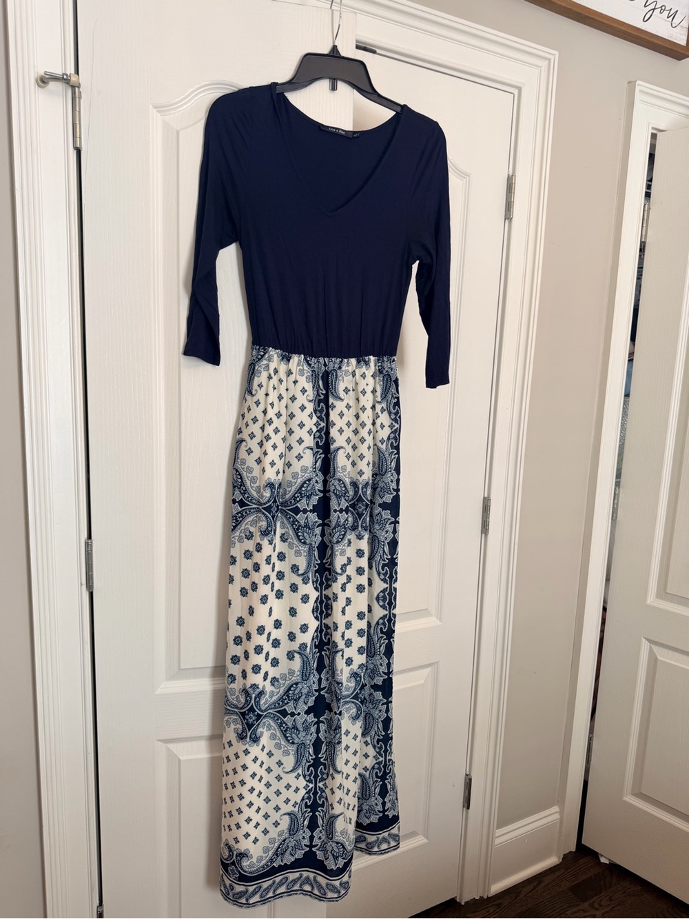 Navy and White Printed Maxi Dress